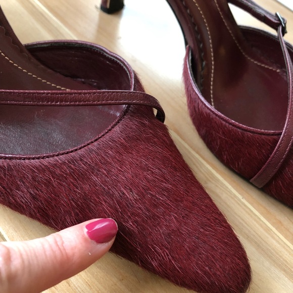 Wine red pointed toe pony hair mules - Picture 3 of 11
